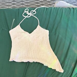 See You Monday Cream Textured Halter Camisole